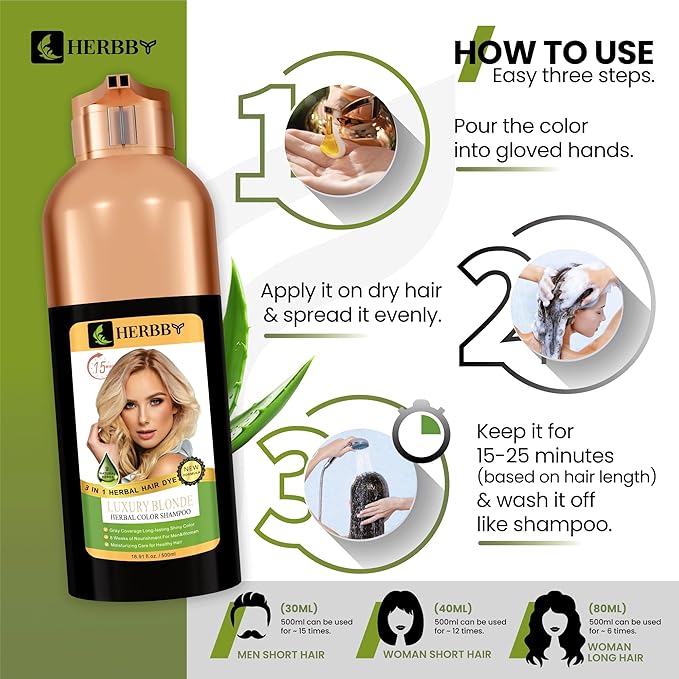 Hair Color Shampoo for Gray Hair Coverage&Color Transform with 9 Herbal Extracts –Long Lasting(6-8 Weeks),Shiny,Evenly Colored,Instant Hair Dye Shampoo&Conditioner,500 Ml (LUXURY BLONDE COLOR)