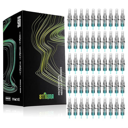 STIGMA Aquamarine Knight Bugpin Disposable Tattoo Cartridge Needles Tattoo Cartridges Assorted Sizes 50pcs of Round Magnum #10(1007RM 1009RM 10011RM 1013RM 1015RM) EN02B-50KIT-T