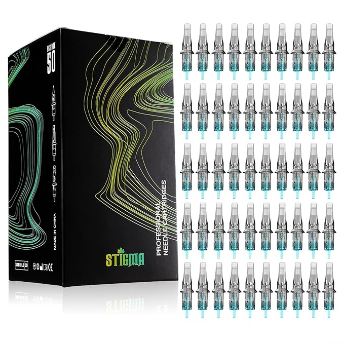 STIGMA Aquamarine Knight Disposable Tattoo Cartridge Needles Tattoo Cartridges Assorted 50pcs Sizes of Round Magnum #12(1207RM 1209RM 1211RM 1213RM 1215RM) 0.35mm EN02B-50KIT-O