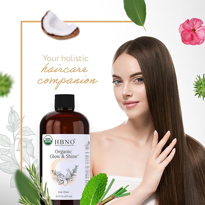HBNO Earthy Organic Hair Oil - Huge 16 oz (475ml) Value Size - Ideal for conditioners, shampoos, massage oils, heat protectants, hair therapy, and daily moisturizing boost