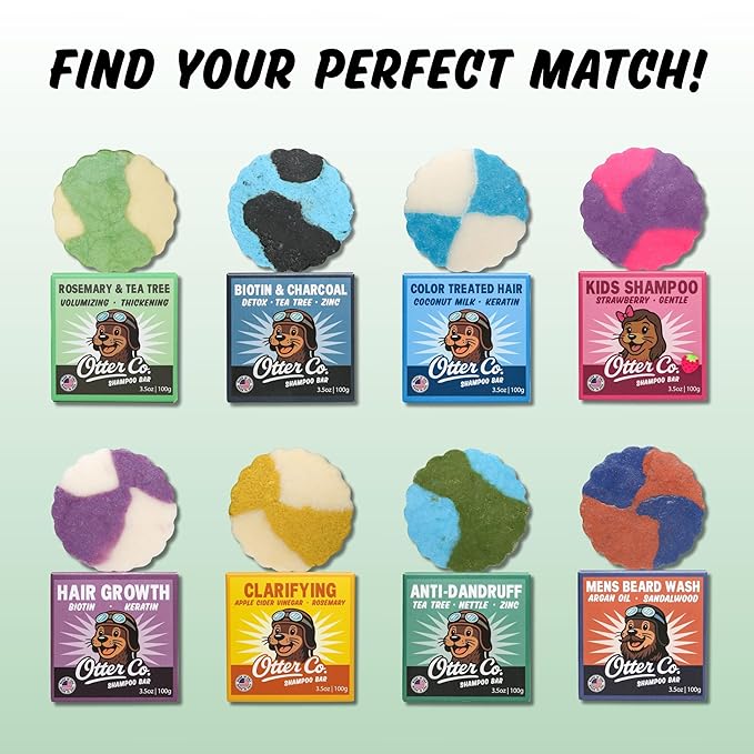 Otter co. Tea Tree and Rosemary Volumizing and Thickening Shampoo Bar - Olive Oil, Green Tea, Nettle, Zinc – Vegan, Sulfate Free & Non Toxic – Women and Mens Shampoo, All Hair Types, Made in USA