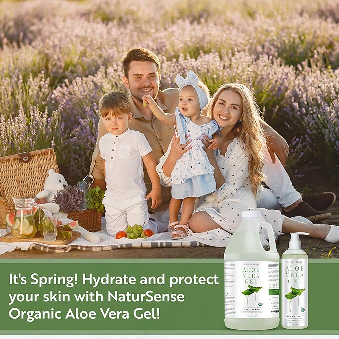 NaturSense Organic Aloe Vera Gel from 100% Pure Aloe–Great for Hair, Scalp, Face, Dry Skin, Acne, Sunburn, Sensitive Skin–Unscented, USDA Certified–12 oz.