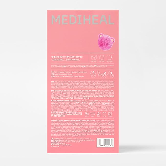 MEDIHEAL Toner Pads [Collagen] - Disney Pixar Edition - Skin Firming & Restore Elasticity & Deep Hydration - Tighten Wrinkles & Lines - Vegan Fabric, Full Size 100 + Refill 100 (200 Count)