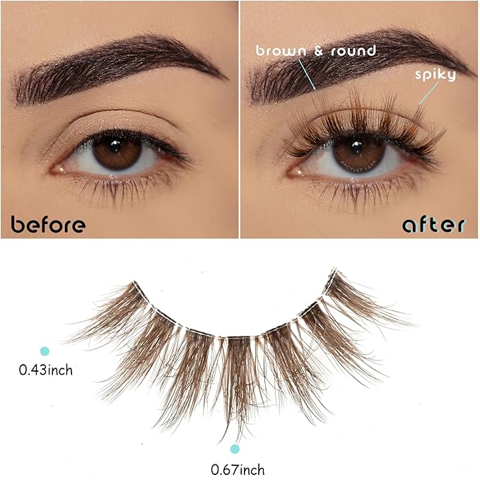 Brown Lashes Mink Lashes Fluffy Wispy Eyelashes Medium Natural Eye Lash Pack Thick Full Small Strip Eyelash Set Thin Band Russian Strips Lash Extension (Brown Spiky | 11-17mm)