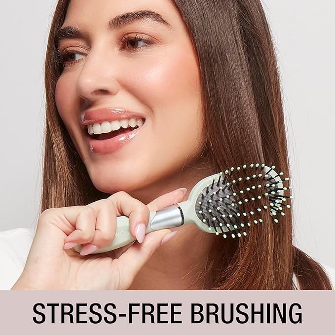 Conair Velvet Touch oval cushion hair brush - Travel Hairbrush- Detangling - ideal for curly or straight styles - detangler brushes - women or men - Sage Green