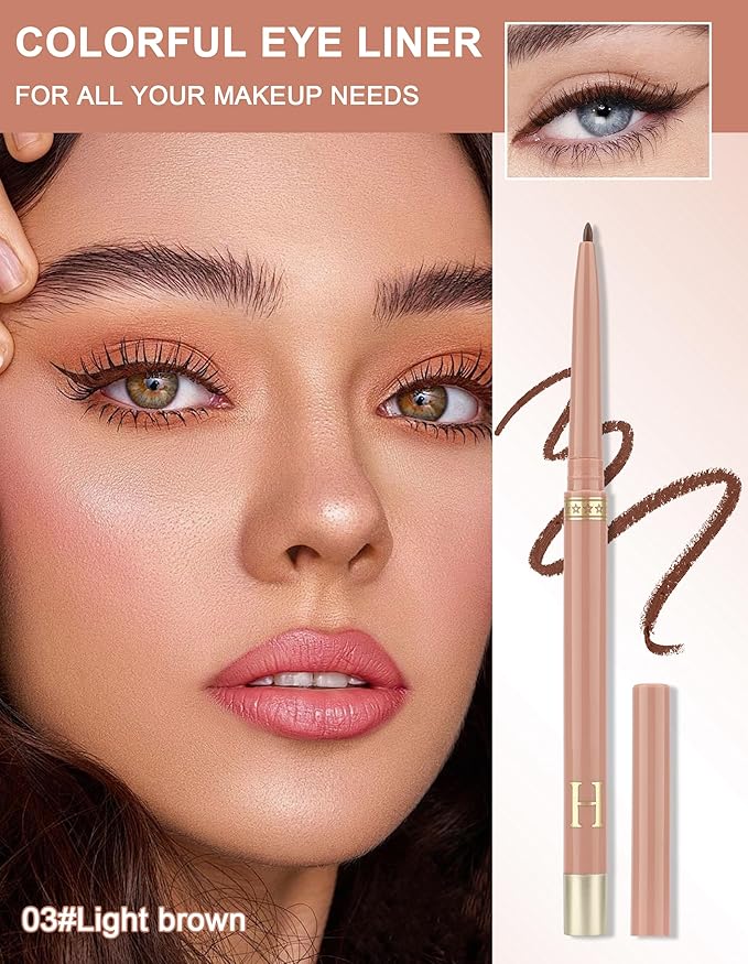 2PCS Light Brown Gel Eyeliner Pencil, Waterproof & Smudge Proof Eyeliner, Colorful Eyeliner Gel Pen, Soft and Smooth Texture, Hypoallergenic Eye Liner Pen Makeup for Women