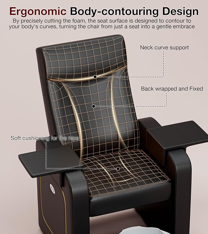 VARONXE Electric Reclining Pedicure Chair No Plumbing for Foot Spa, Profesional Pedicure Stand with Tool Pouch for Nail Teach, Ergonomic Pedi Sofa with Sliding Tray for Small Spaces, Black