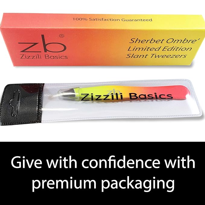 Zizzili Basics Tweezers - Limited Edition Sherbet Ombre Slant Tip - Best Tweezer for Eyebrow, Facial Hair Removal and your Precision Needs