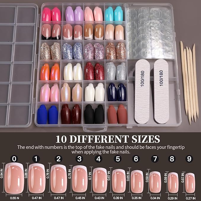 FANDAMEI 24 Colors 576 PCS Press On Nails, Coffin False Nails Medium Square, Full Cover Fake Nails, Pearl Gloss French Tips, Glitter, Glossy, Matte for Nail Art DIY
