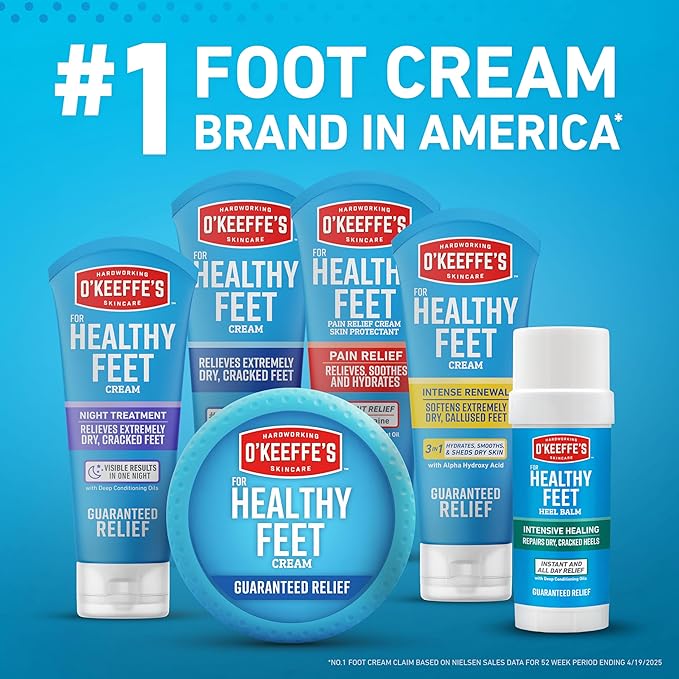 O'Keeffe's for Healthy Feet Foot Cream - 3.2 oz Jar (1 Pack) - Guaranteed Relief for Extremely Cracked, Dry Feet, Repairing Skincare, Instantly Boosts and Retains Moisture Levels