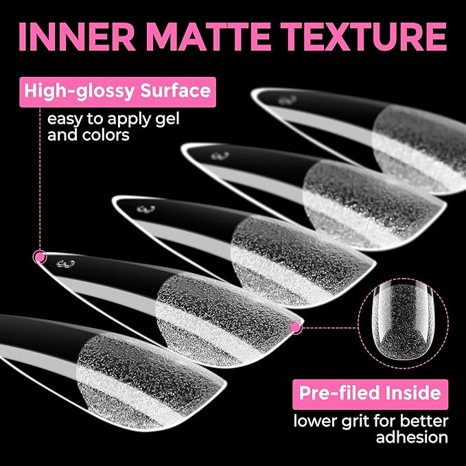 UNA GELLA Long Stiletto Gel Nail Tips: 216pcs Halloween Stiletto Almond Fake Nails Pre-Shape Long Almond Press Ons for Full Cover Acrylic French False Nails for Nail Extension DIY Salon 12 Sizes