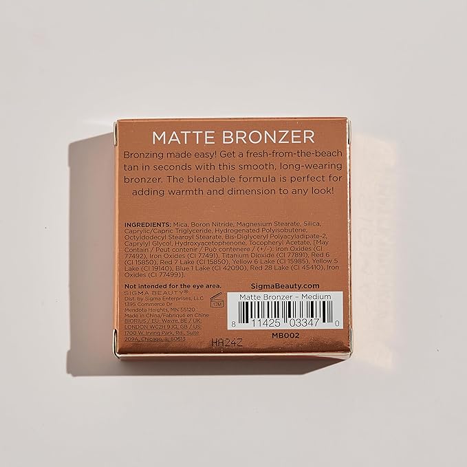 Sigma Beauty Matte Bronzer - Longwear Light Bronzer Powder with Matte Finish for Face - Achieving a Natural, Sun Kissed Glow (Dark)