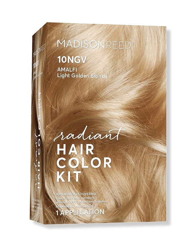 Madison Reed Radiant Hair Color Kit | 10NGV Light Golden Blonde (Amalfi Blonde) for 100% Gray Hair Coverage | Salon Quality Permanent Hair Dye | PPD-Free & Ammonia-Free | (Packaging May Vary) 1 Pack