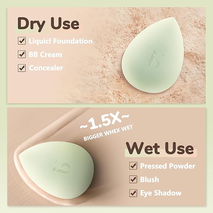 Blending Sponge Puff Set, Latex Free Powder Puff for Liquid Cream Foundation, Vegan & Cruelty Free, Beginner-friendly for Women Beauty Blender Make up Sponges 8 Pieces