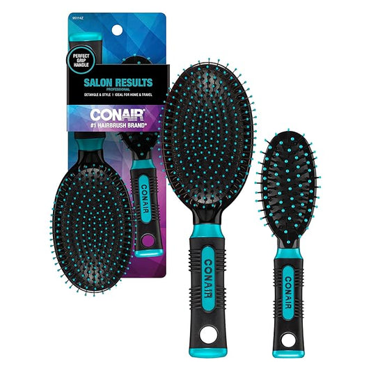 Conair Salon Results Hairbrush Set - Travel Hair Brush - Hairbrushes for All Hair Types - curly hair brush - hairbrush - detangler brush - Travel size + Full-size Brush