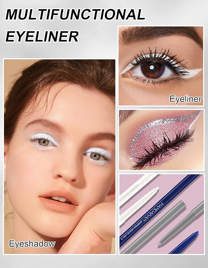 4PCS White Eyeliner, Waterproof Smudge Proof Long-lasting,High-Pigmented Colorful Eye Liner, Retractable
