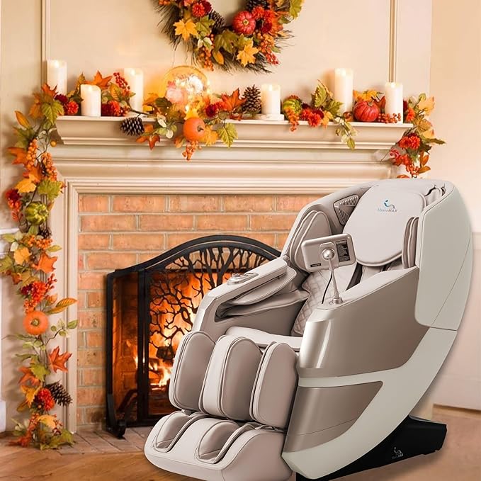 MassaMAX MT339 4D Massage Chair, Full Body Shiatsu Recliner with Electric Extendable Footrest, Zero Gravity, SL Track, Deep Yoga Stretch, 15 Modes, AI Voice Control, Foot Rollers, and Heating (Golden)