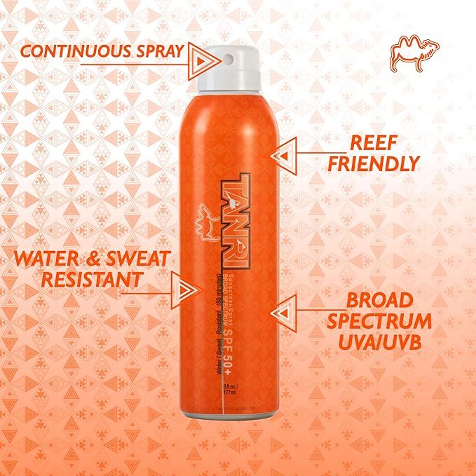 TANRI SPF50+ Sunscreen Spray; Hawaii 104 Reef Act Compliant; Sunscreen Spray for Face and Body; Water & Sweat Proof; Octinoxate & Oxybenzone Free; Broad Spectrum UVA/UVB Protection; (2-Pack)