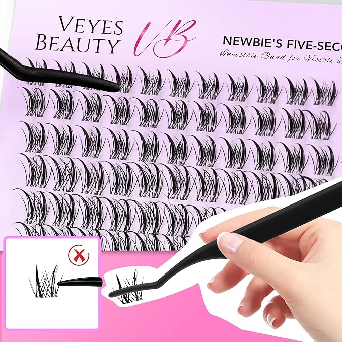 VEYESBEAUTY Lash Clusters Eyelash Extensions Thin & Invisible Band DIY Individual False Eyelashes Newbie's Five-Second Series Wispy Lash Tray for Self-application, Sylph Lashes 8-18mm Mixed Length