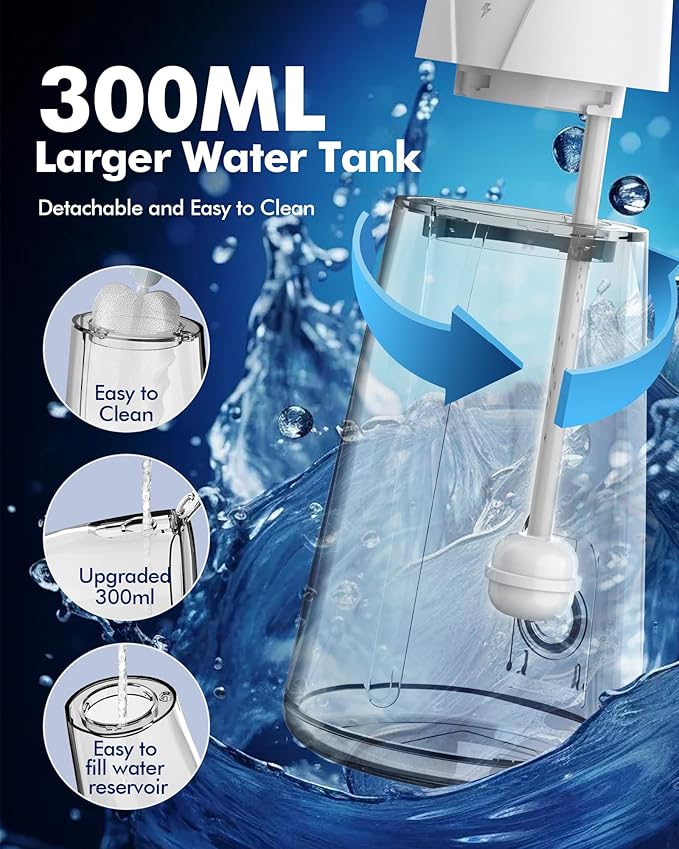 Water Flossers for Teeth - 5 Modes, 6 Flossing Tips, Rechargeable Cordless Portable 300ML Larger Tank Electric Waterflosser Cleaner IPX7 Waterproof Floss Cleaning Teeth Pick for Home Travel