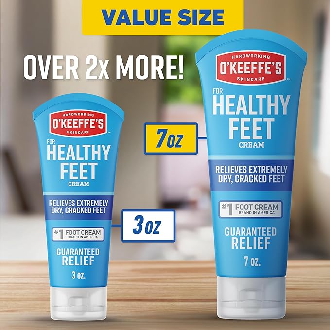O'Keeffe's for Healthy Feet Foot Cream - 7 oz Tube (2 Pack) - Guaranteed Relief for Extremely Cracked, Dry Feet, Repairing Skincare, Instantly Boosts and Retains Moisture Levels