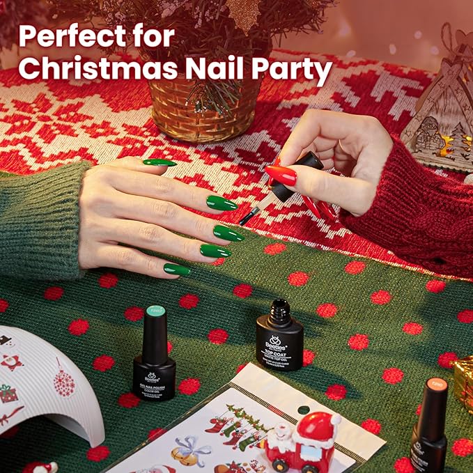 Beetles 54 Pcs Christmas Gel Nail Polish Kit with U V Light - 32 Color Gel Nail Kit Gifts for Teens Girls Women Four Seasons Glow Soak Off Red White Winter Nails Art Home Salon Home DIY Manicure Set