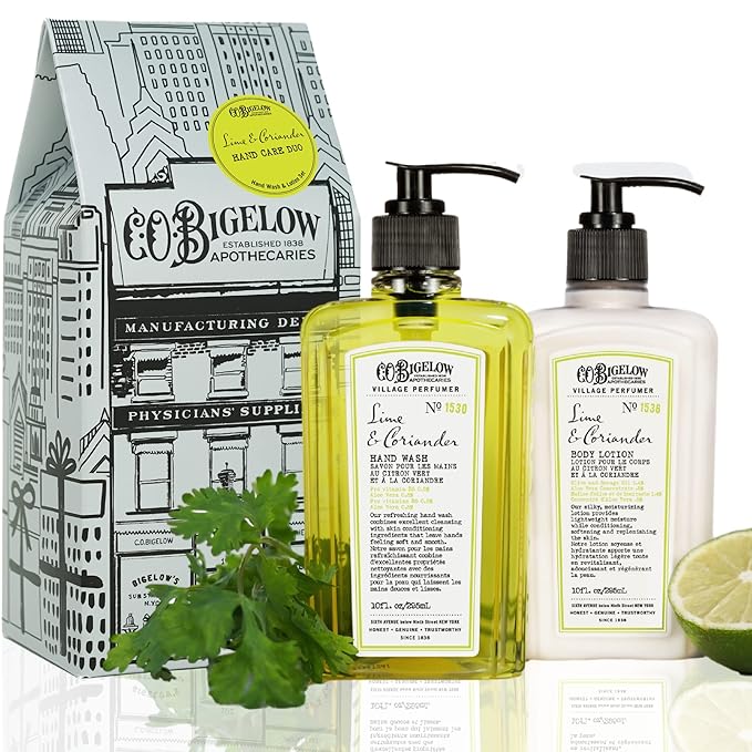 C.O. Bigelow Lime Coriander Apothecary Duo Hand Care Gift Set, Hand Wash & Body Lotion, Liquid Soap & Moisturizing Lotion, Set of 2, 10 Fl Oz