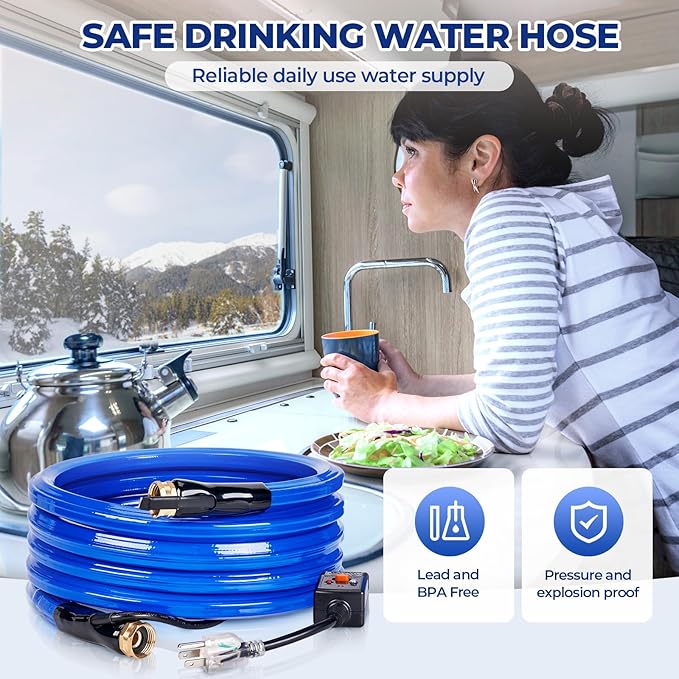 HIRALIY 50FT Heated Water Hose for RV, Water Line Freeze Protection, 5/8" Inner Diameter, Camper, Garden, RV Accessories, Livestock, Mountain Cabin