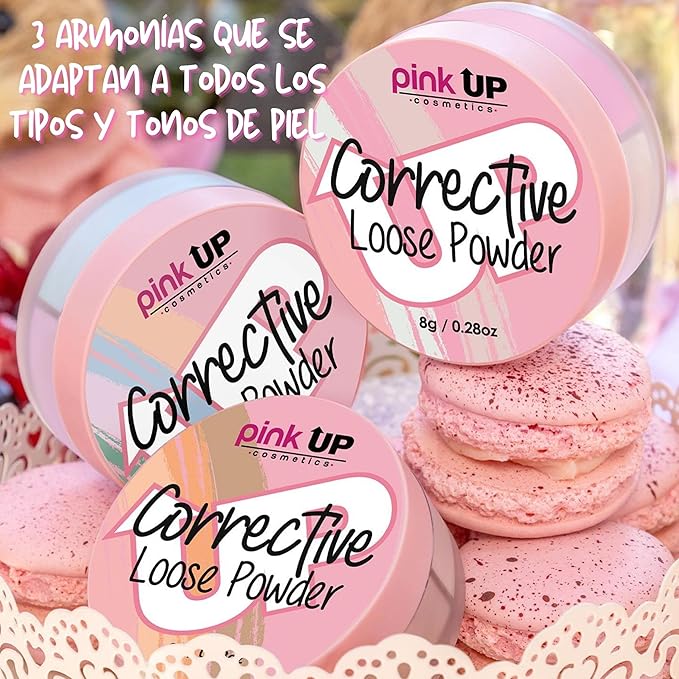 Pink Up | Corrective Loose Powder for Face | Mattifies and brightens without drying | Evens skin tone for all complexions | Baking Powder | Setting Powder | Cold | 8g | Model PKPT303