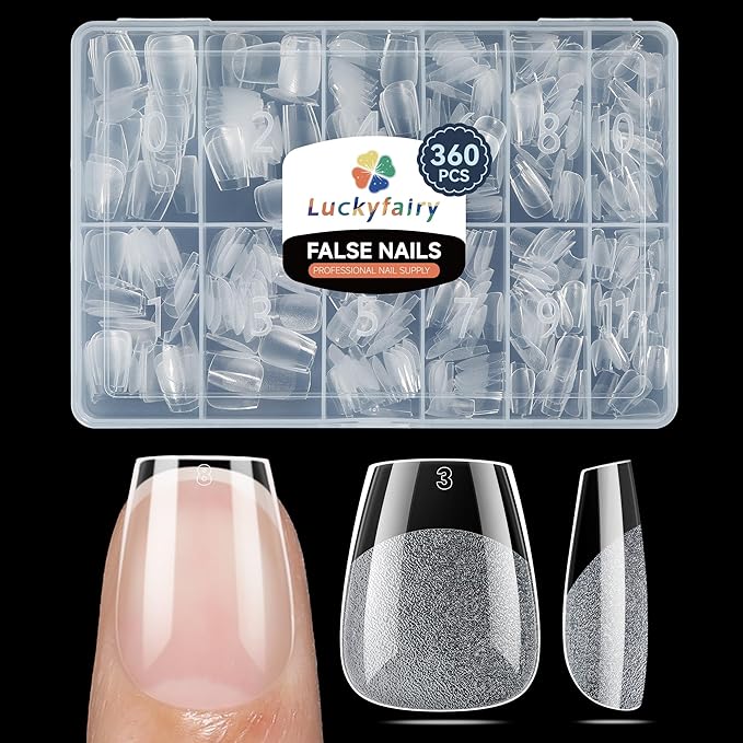 Extra Short Coffin Nails Tips: XS 360Pcs Pre-shape Press on Short Nails Full Cover Gel Tips, 12 Sizes Clear Coffin Nail Acrylic False Fake Nails Extension DIY Salon