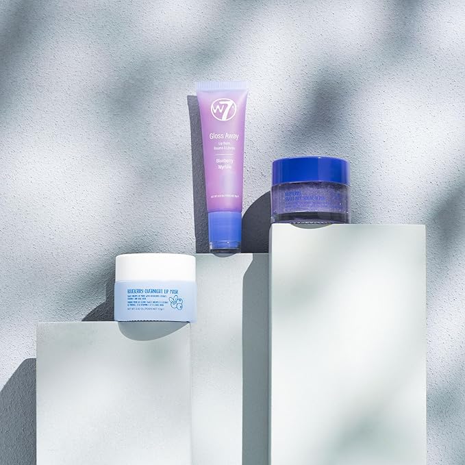 W7 Sweet Dreams Lip Care Trio - 3 Piece Set - Overnight Lip Mask, Lip Balm & Lip Scrub - Blueberry