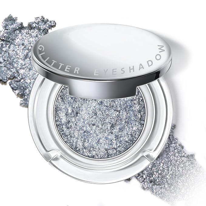 Black Gray Glitter Eyeshadow, Metallic Cool Toned Grey Silver Smoky Single Eyeshadow, Sparkling Inner Corner Eye Highlighter Shimmer Eye Makeup Palette 05