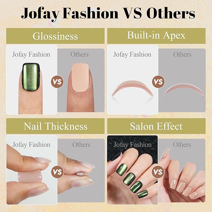 Cat Eye Press on Nails Short, Jofay Fashion Olive Green Press on Nails, Soft Gel Fake Nails, Reusable & Natural Acrylic False Nails, Stick on Nails for Women Girls Gift, Glue on Nails Kit 32Pcs