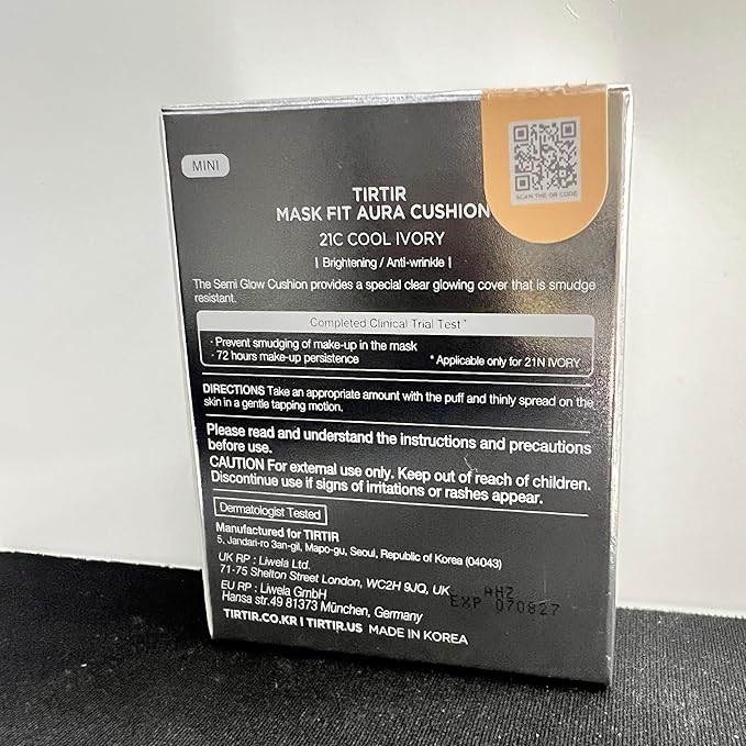 [*Mini Size*] TIRTIR Aura Glow Silver Cushion | Korean Cushion Foundation, (#21C Cool Ivory, 0.15 Fl Oz)