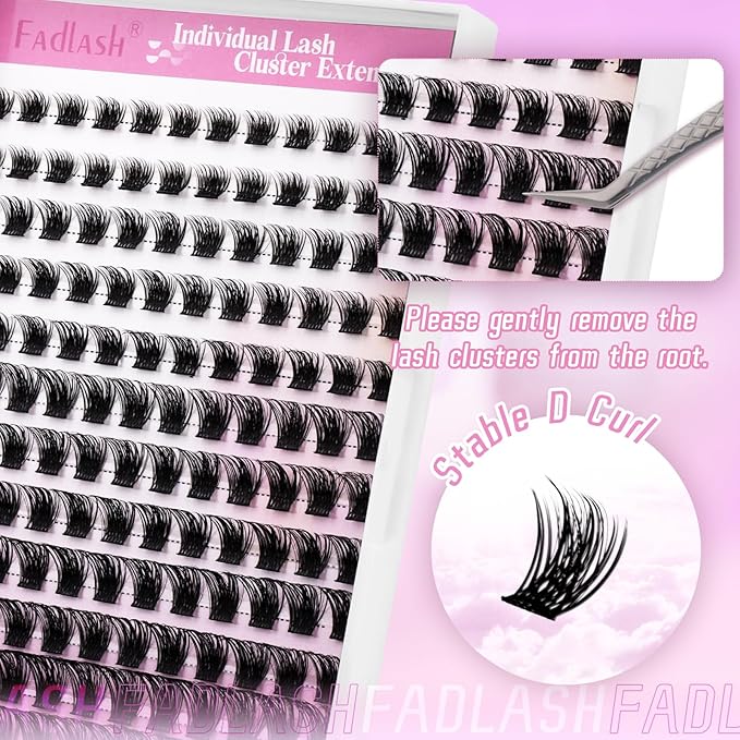 FADLASH Lash Clusters Natural Eyelash Clusters 8-16mm DIY D Curl Cluster Eyelash Extensions Reusable Individual Lashes with Soft Thin Band for Self Use (R017, 8-16mm)