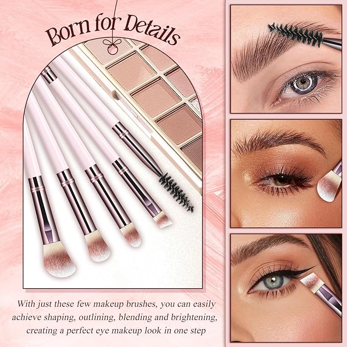 Makeup Brush Set, Premium Synthetic 10 PCS Makeup Brushes, Travel Makeup Brush Set with Soft Hairs, Makeup Brushes Set Professional for Blush, Eyeliner, Eyeshadow, Concealer, and Foundation (Pink)