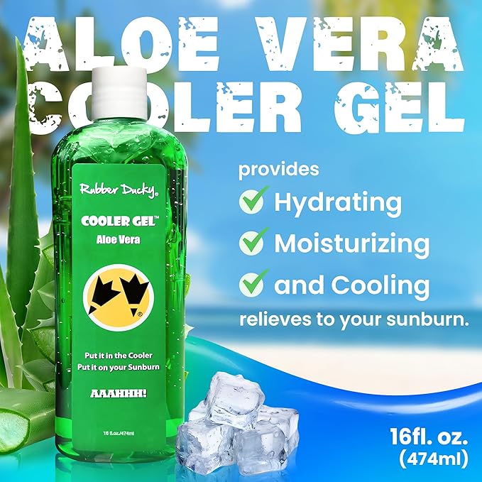 Rubber Ducky- Aloe Vera Cooling Gel, Sunburn Relief for Skin, Soothing Aloe Vera Gel, After Sun Moisturizer, Fast Absorbing Aloe Vera Gel with Vitamin E & Tea Tree Oil, Vegan, After Sun Care, 16 oz