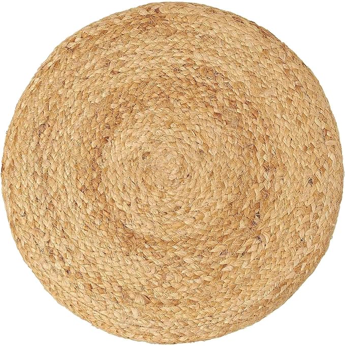 REDEARTH · Cylindrical Pouf Foot Stool Ottoman - Jute Braided Accent Sitting Footrest for The Living Room, Bedroom, Nursery, Patio, Lounge Set of 2 (14.5”x14.5”x16”; Natural Ivory)