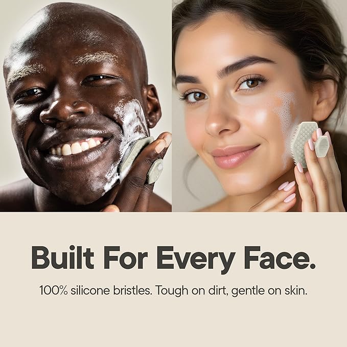 TOOLETRIES Men's Face Scrubber - Premium Silicone Facial Cleansing Brush, Gentle Exfoliator Pad & Soft-Touch Massager - Removes Dead & Dry Skin - Long Lasting Shower Accessories - Sand