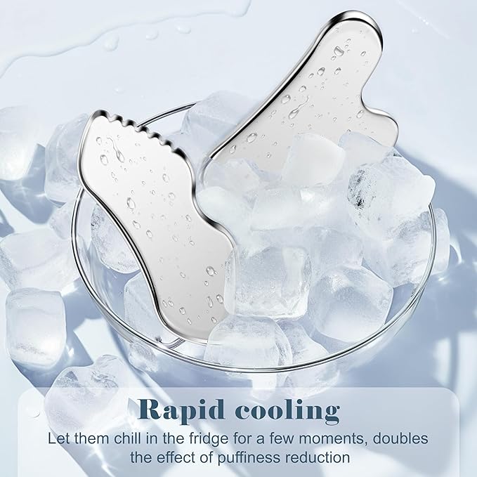 MoHern 2 Pcs Stainless Steel Gua Sha Tool, Gua Sha Facial Tools, Durable GuaSha Tool for Jawline Sculpting, Face Massager, Puffiness Reducing, Skin-Care Gift