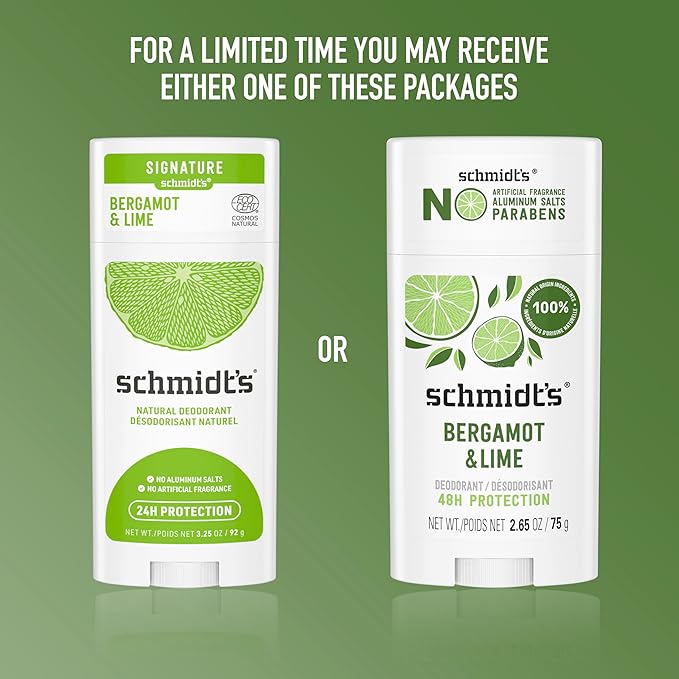 Schmidt's Aluminum-Free Vegan Deodorant Bergamot & Lime 4 Count for Women and Men, with 24 Hour Odor Protection, Natural Ingredients, Cruelty-Free, 2.65 oz