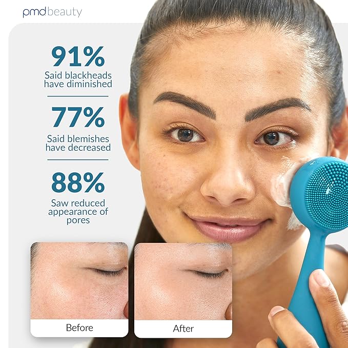 PMD Beauty Clean Pro Jade - Smart Facial Cleansing Device with Silicone Brush & Jade Gemstone ActiveWarmth Anti-Aging Massager - Waterproof - SonicGlow Vibration - Clear Pores & Blackheads