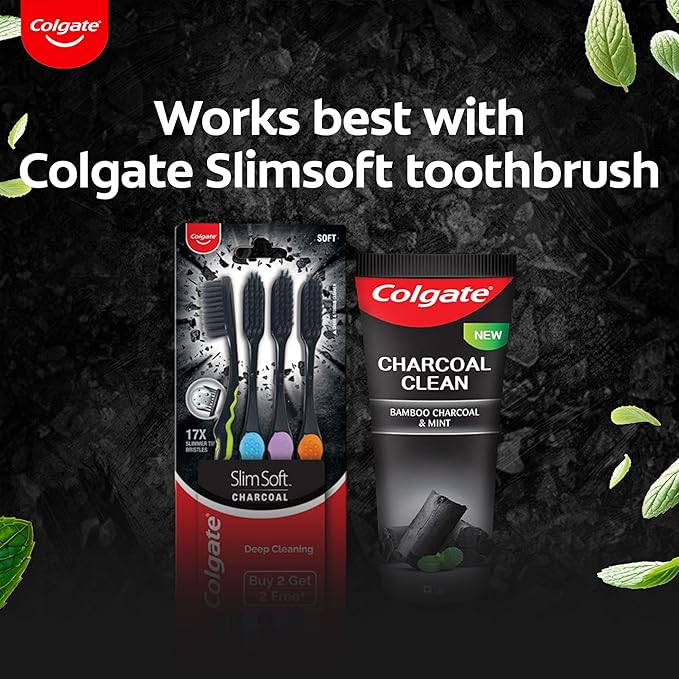 Colgate Charcoal Clean Black Gel Toothpaste, Deep Clean Tooth Paste with Bamboo Charcoal & Wintergreen Mint for Plaque Removal, 120 g (Pack of 1) Multicolour