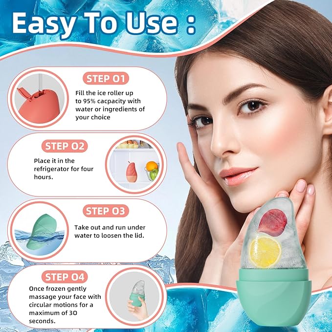 Silicone Facial Ice Cube Roller Massager, Facial Beauty Care Tool, Reusable Face Ice Mold - Brighten Skin, Reduce Puffiness for Face & Eyes (Blue)