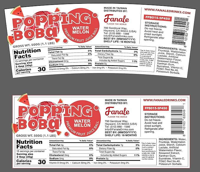 Fanale Watermelon Popping Boba Pearls, Vegan, Non GMO, Gluten Free, Fat Free, Perfect for Bubble Tea, Smoothies, Ice Cream, Desserts, and Beverages.