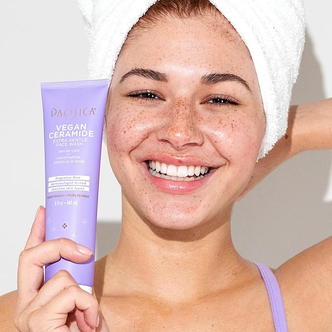 Pacifica Beauty, Vegan Ceramide Face Wash + Face Lotion Set, Cleanser, Moisturizer, Sensitive Skin, Dermatologist + Allergy Tested, Eczema Association Approved, Fragrance Free, Vegan