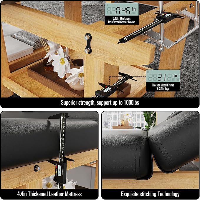Wooden Professional Massage Table, Adjustable Backrest Heavy-Duty Stationary Massage Bed for Physical Therapy, Salon Facial Spa Bed, 4.4'' Thick PU Leather, 1000LBS, 31.5'' W × 75'' L