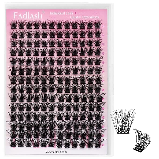 FADLASH Lash Clusters Natural Eyelash Clusters DIY D Curl Cluster Eyelash Extensions 10-16mm with Soft Thin Band Reusable Individual Lashes for Self Use (WL02, 10-16mm)