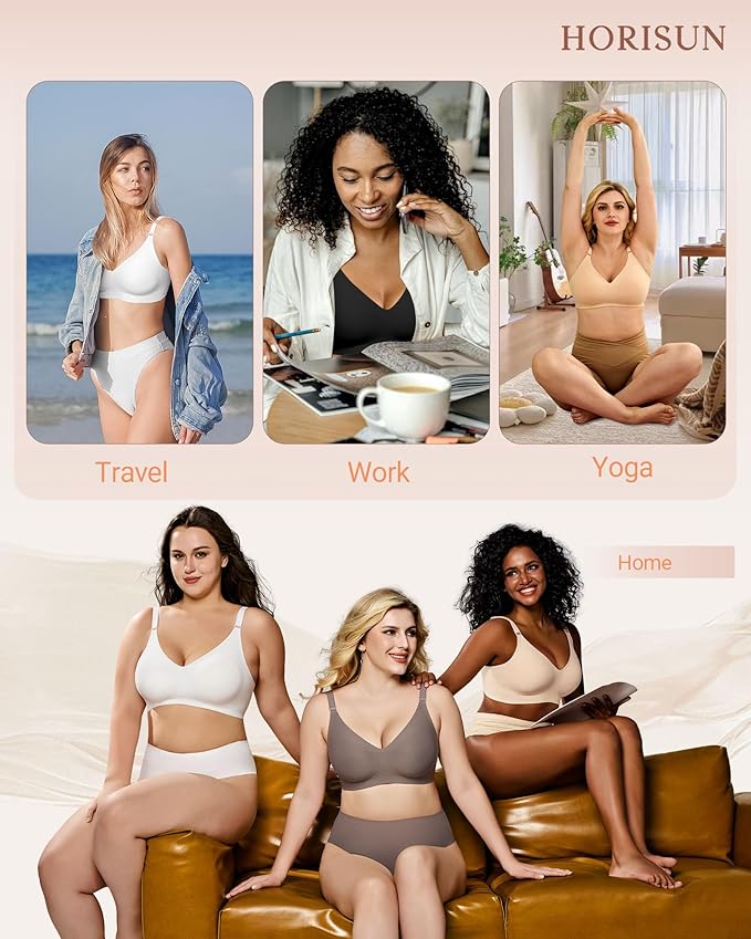 HORISUN Comfortable Seamless Full Coverage Bra for Women Wireless Bras with Soft Support Regular and Plus Size