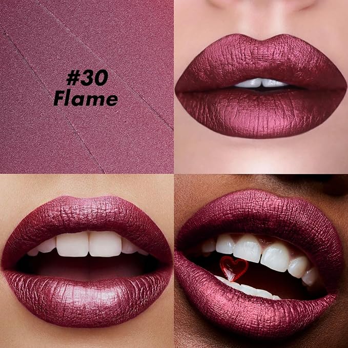 FOCALLURE Ultra Chic Metallic Lipstick,Rich Vitamin E Lip Crayon,Lightweight Shinning Color without Drying or Fading,Long Lasting Lips Makeup,#30 Flame